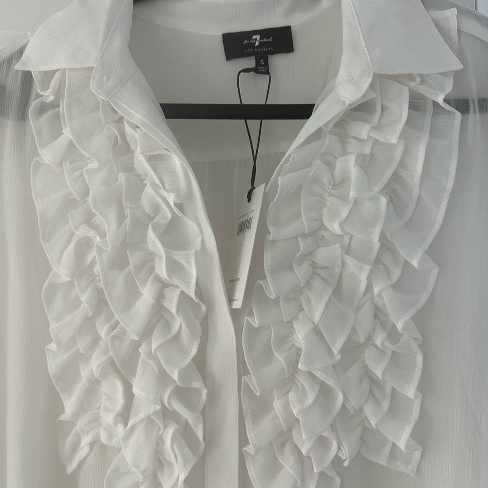 7 For All Mankind White Ruffled Blouse